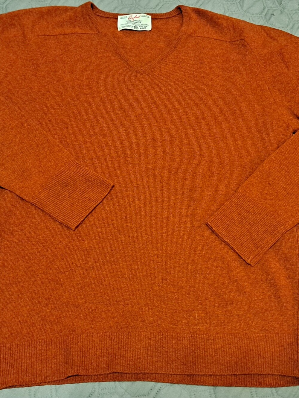 Byford Rust Orange V-Neck Men’s Sweater - Lightweight Knit XL